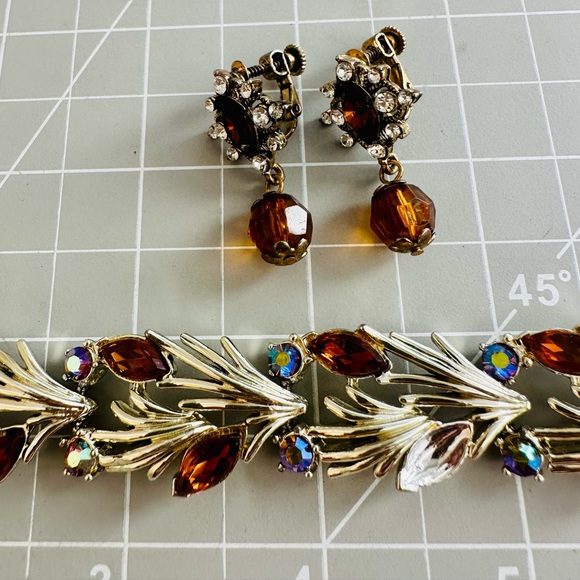 Vintage Topaz Rhinestone Bracelet & Earrings - Picture 14 of 16